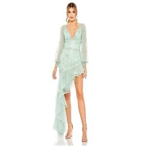 Ieena for Mac Duggal 50744 Seafoam Beaded High-Low Ruffle Dress Sz 6 NWT
